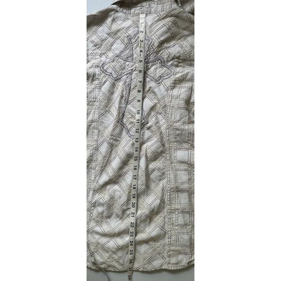 Wrangler Cream Metallic Thread Embroidered Cross Pearl Snap Shirt Ladies Large - Picture 10 of 10